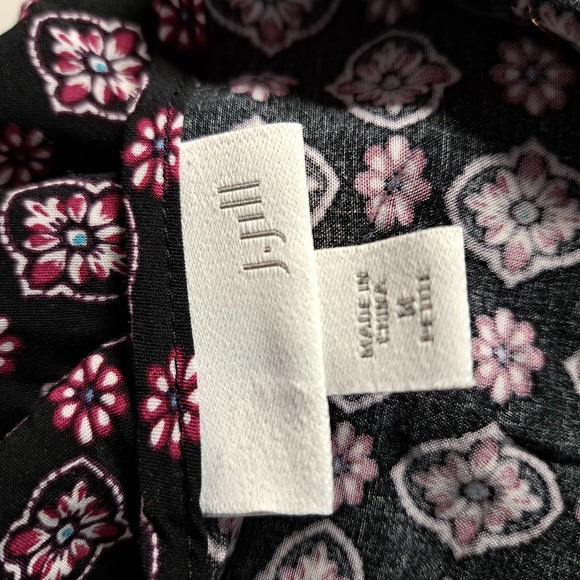 J. Jill Women's Black Floral Print Short Sleeve Peasant Top Blouse Size M - Picture 5 of 6